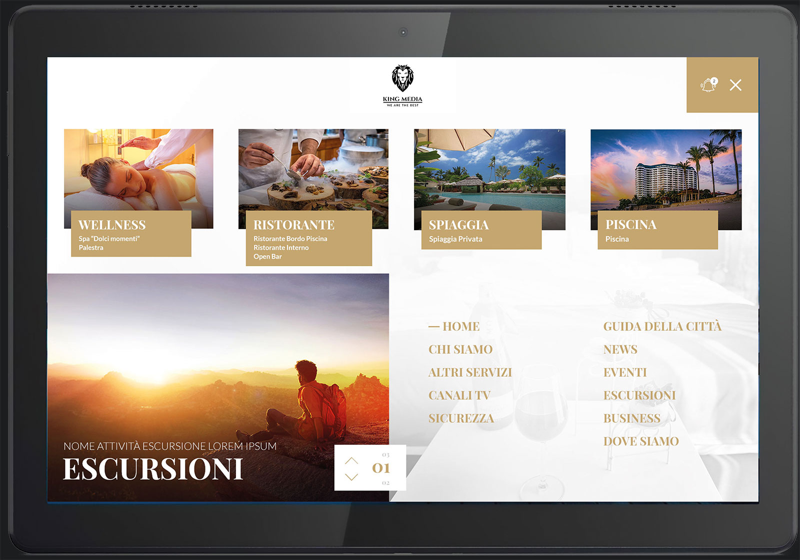 Menu di navigazione Concierge digitale per alberghi di lusso